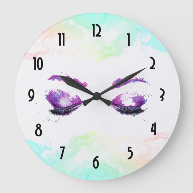 Glamous Lila Öga & Brows Watercolor Stor Klocka (Framsida)