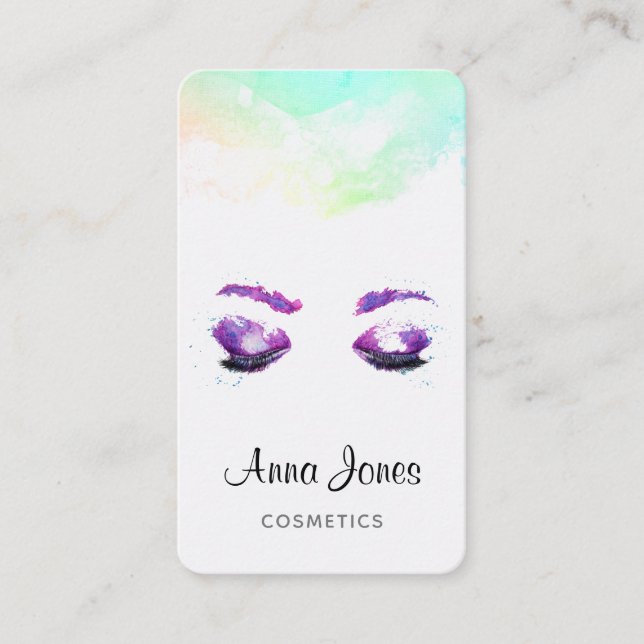 Glamous Lila Öga & Brows Watercolor Visitkort (Framsida)