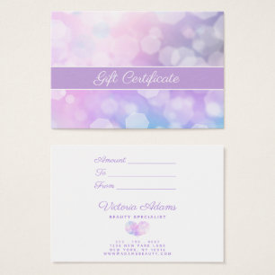 Glamous Lila Sparkles Salon Gift-certifikat Visitkort
