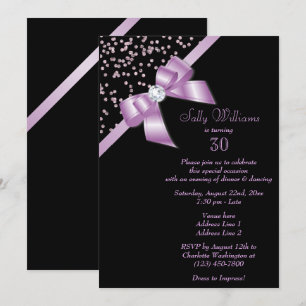 Glamous Lilac Confetti & Jewel Bow 30års födelseda Inbjudningar