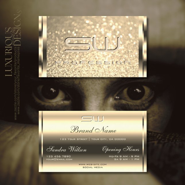 Glamous Luminous Gnistra Guld Glitter Initialer Visitkort (Skapare uppladdad)