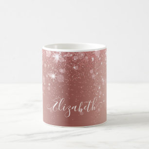 Glamous Metallic Brushed Ro Guld Glitter White Kaffemugg