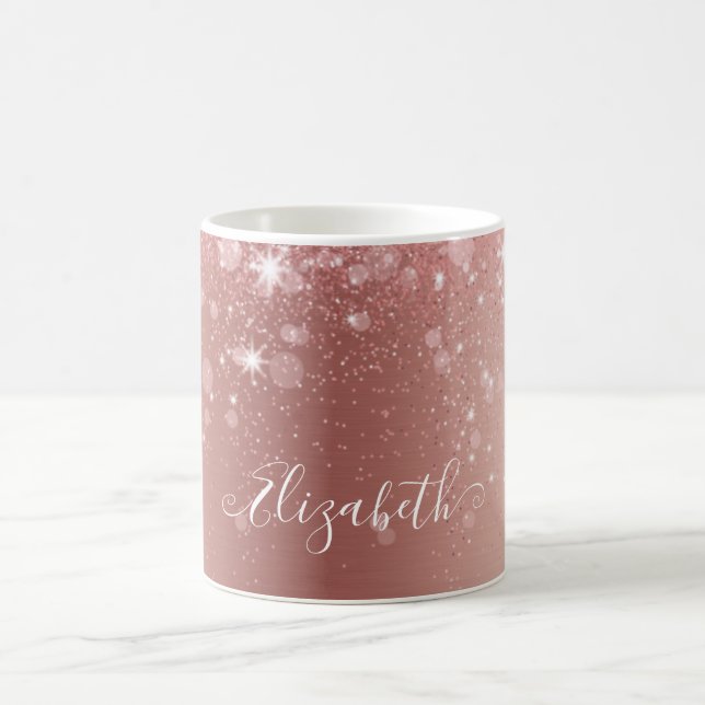 Glamous Metallic Brushed Ro Guld Glitter White Kaffemugg (Center)