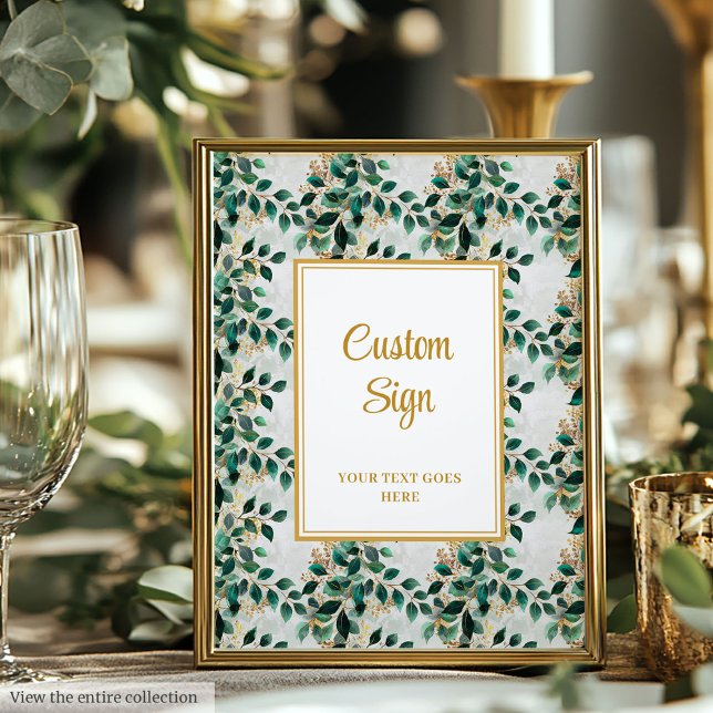 Glamous Mörk grönt Guld Eucalyptus Bröllop-tecken Poster (Glamorous Dark Green Gold Eucalyptus Wedding Sign)
