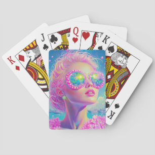 Glamous Neon Woman med mousserande glasögon Casinokort