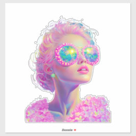 Glamous Neon Woman med mousserande glasögon Klistermärken
