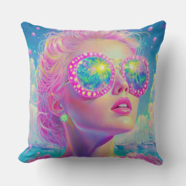 Glamous Neon Woman med mousserande glasögon Kudde
