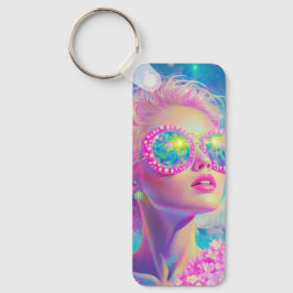 Glamous Neon Woman med mousserande glasögon Nyckelring