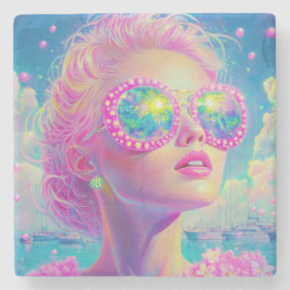 Glamous Neon Woman med mousserande glasögon Stenunderlägg