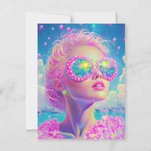 Glamous Neon Woman med mousserande glasögon Vykort