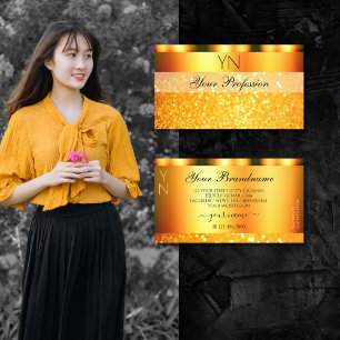 Glamous Orange Gnistra Glitter Monogram Shimmery Visitkort