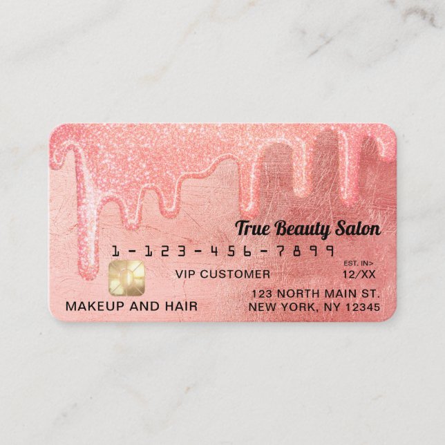 Glamous Peach Rosa Thick Glitter Drives Kredit Visitkort (Framsida)