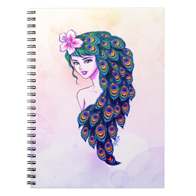 Glamous Peacock Goddess Art Dreamy Notebook Anteckningsbok Med Spiral (Framsidan)