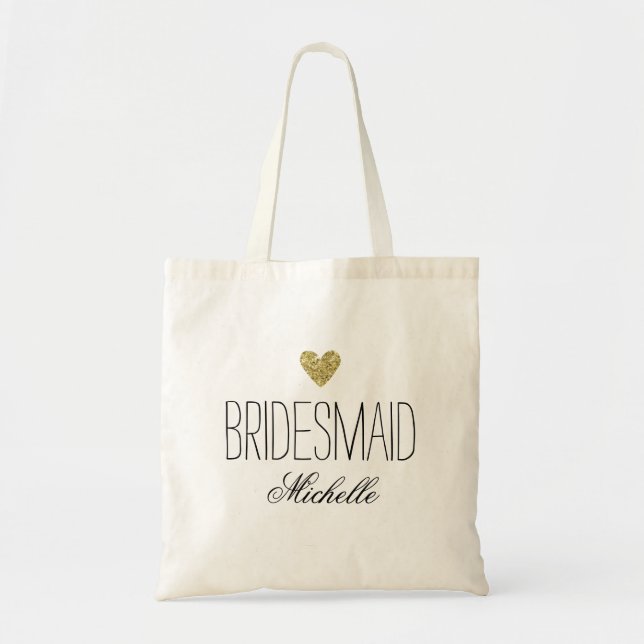 Glamous PersonalizedBridesmaid Glitter Heart Bag Tygkasse (Framsidan)