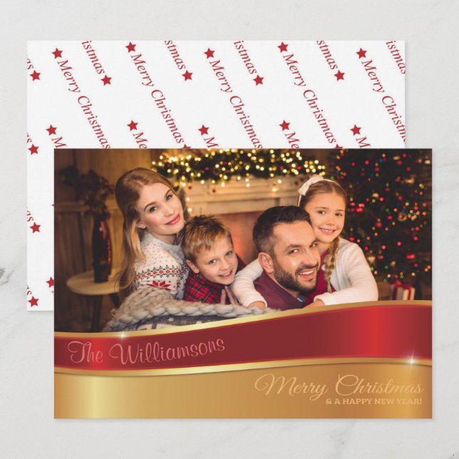 Glamous Red and Guld jul Photo Julkort (Fram/baksida)