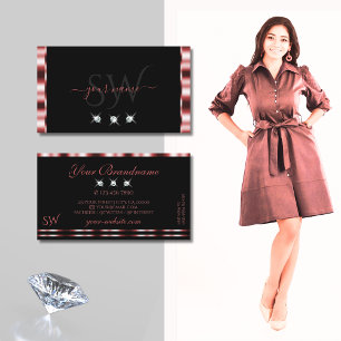Glamous Red Black Sparkling Diamonds Monogram Visitkort