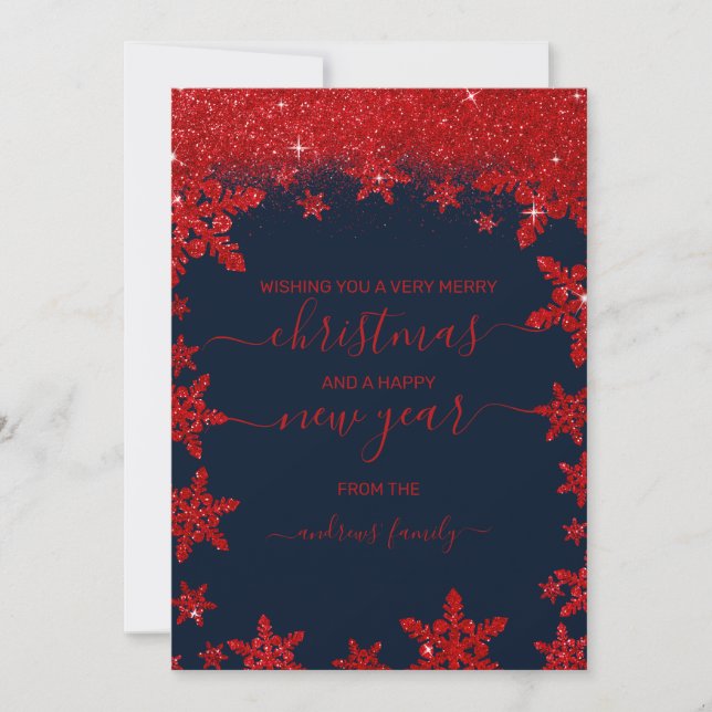 Glamous Red Glitter Snowflake Gradient jul Julkort (Framsida)