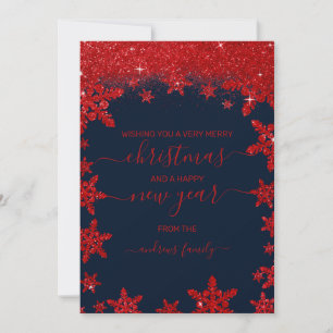 Glamous Red Glitter Snowflake Gradient jul Julkort