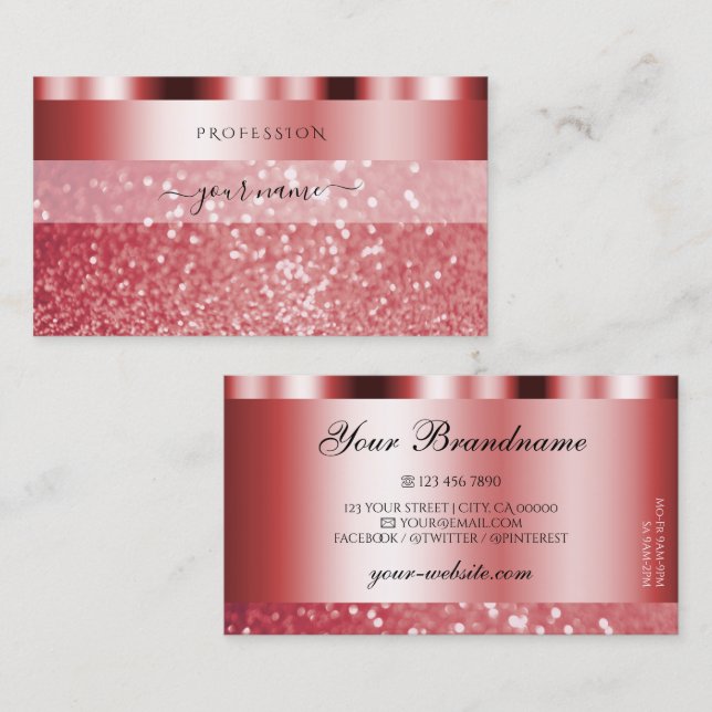 Glamous Red Sparkling Glitter Elegant Shimmery Visitkort (Fram/baksida)