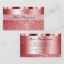 Glamous Red Sparkling Glitter Monogram Shimmery Visitkort
