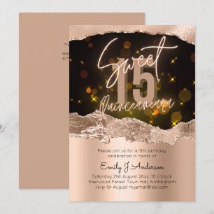 Glamous Ro Gold Foil Glitter Quinceanera 15 Inbjudningar