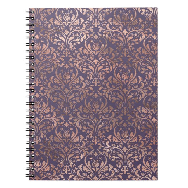 Glamous Ro Gold Foil och Lavender Damask Anteckningsbok (Framsidan)