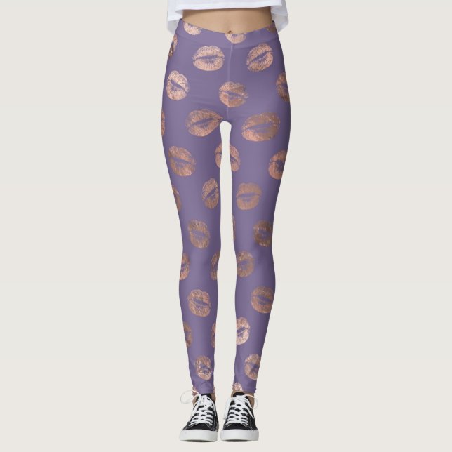 Glamous Ro Gold Foil och Lavender Läppar Leggings (Framsida)