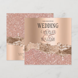 Glamous Ro Guld Glitter Foil Bröllop invigati Tack Kort