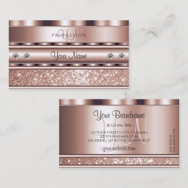 Glamous Ro Guld Gnistra Glitter Stars Monogram Visitkort (Fram/baksida)