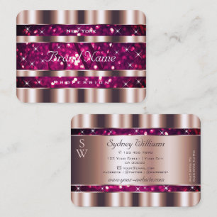 Glamous Ro Guld Rosa Glitter Stars Monogram Visitkort