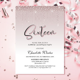 Glamous Rosa Diamonds Surprise 16:e födelsedagen Inbjudningar