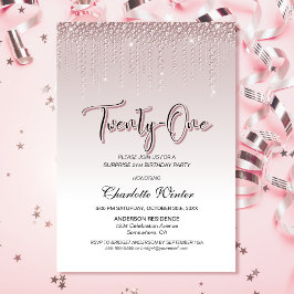 Glamous Rosa Diamonds Surprise 21:a födelsedagen Inbjudningar
