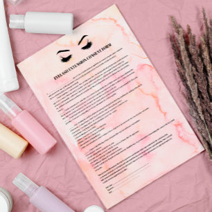 Glamous rosa EYELASH EXTENSION CONSENT FORMULÄR Reklamblad