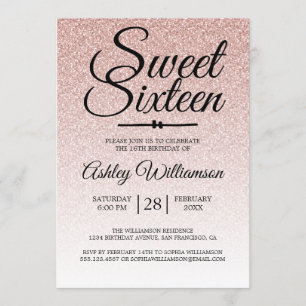 Glamous Rosa Glitter Ombre Sweet 16 Birthday Inbjudningar