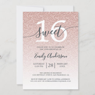Glamous Rosa Glitter Ombre Sweet 16 Birthday Inbjudningar
