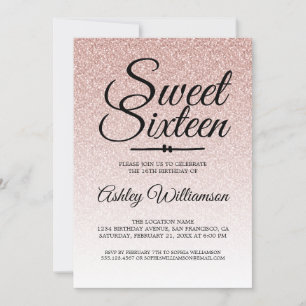 Glamous Rosa Glitter Ombre Sweet 16 Birthday Inbjudningar