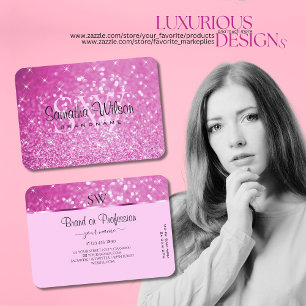Glamous Rosa Glitter Sparkling Stars Monogram Visitkort