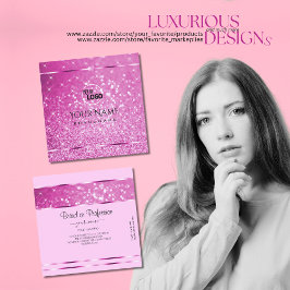 Glamous Rosa Glitter Sparkling Stars tillför Logot Fyrkantigt Visitkort