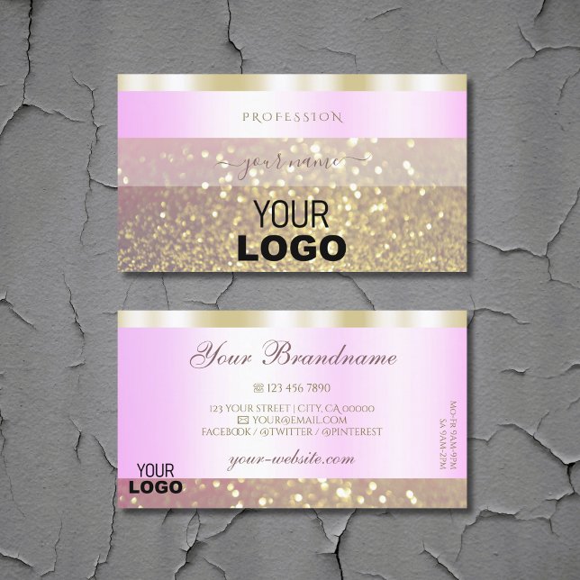 Glamous Rosa Guld Sparkling Glitter Logotyp Luxury Visitkort (Skapare uppladdad)