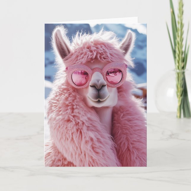 Glamous Rosa Llama - Winter Mode Icon Inbjudan (Framsida)