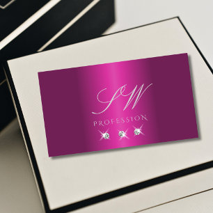 Glamous Rosa Silver Sparkling Diamonds Initialer Visitkort