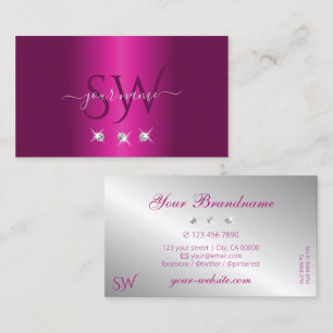 Glamous Rosa Silver Sparkling Diamonds Monogram Visitkort