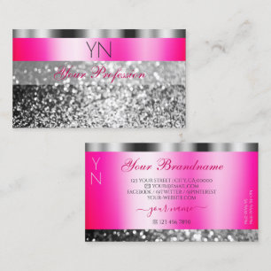 Glamous Rosa Silver Sparkling Glitter Monogram Visitkort