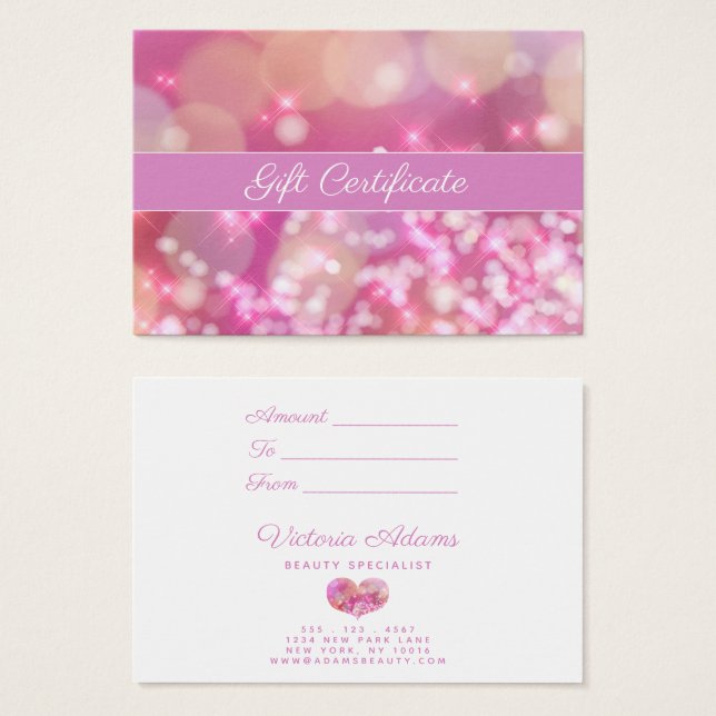 Glamous Rosa Sparkles | Salon Gift-certifikat Visitkort (Framsida & baksida)