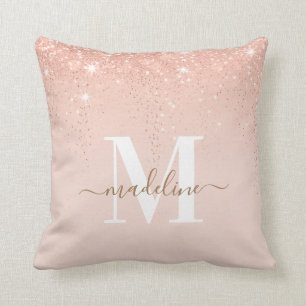 Glamous Rosegold Glitter Elegant  Script Monogram Kudde