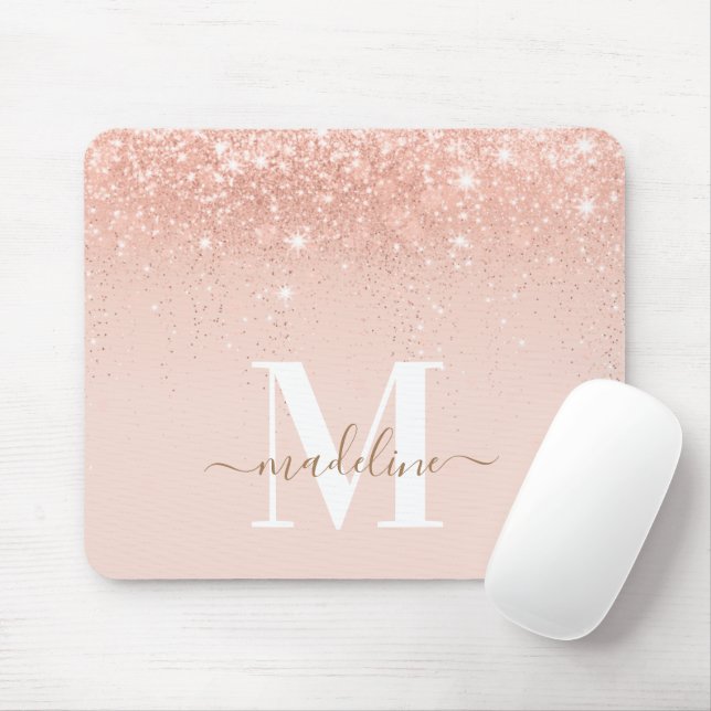 Glamous Rosegold Glitter Elegant  Script Monogram Musmatta (Med mus)