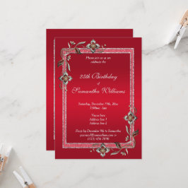 Glamous Ruby Red Gems & Glitter Birthday Inbjudningar