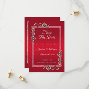 Glamous Ruby Red Gems & Glitter Birthday Spara Datumet