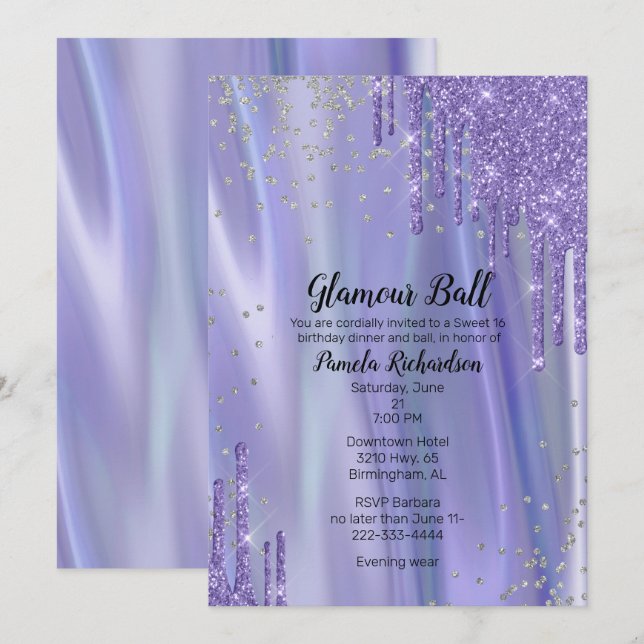 Glamous Silke och Glitter look Sweet sixteen Invi Inbjudningar (Fram/baksida)