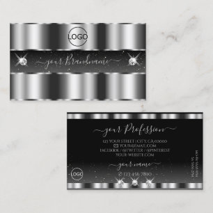 Glamous Silver Black Sparkling Diamonds Add Logoty Visitkort
